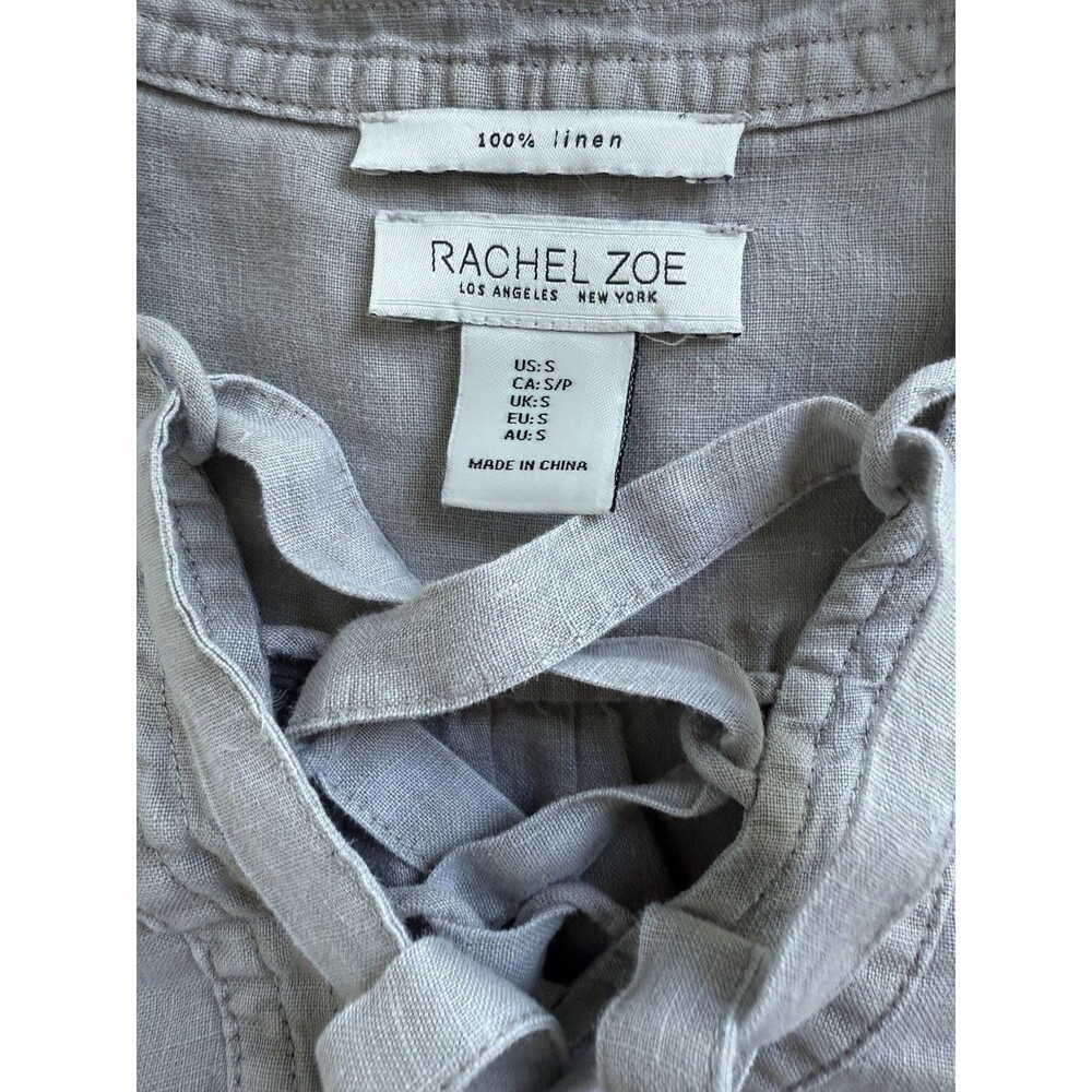 Rachel Zoe 100% Linen Sleeveless Dress Size S Gray Lace-Up V-Neck Boho Tunic - Picture 10 of 10